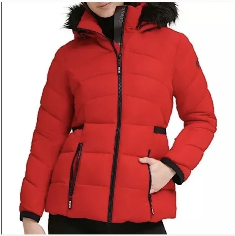 Guess Arctic Puffer Coat red and black M NWT